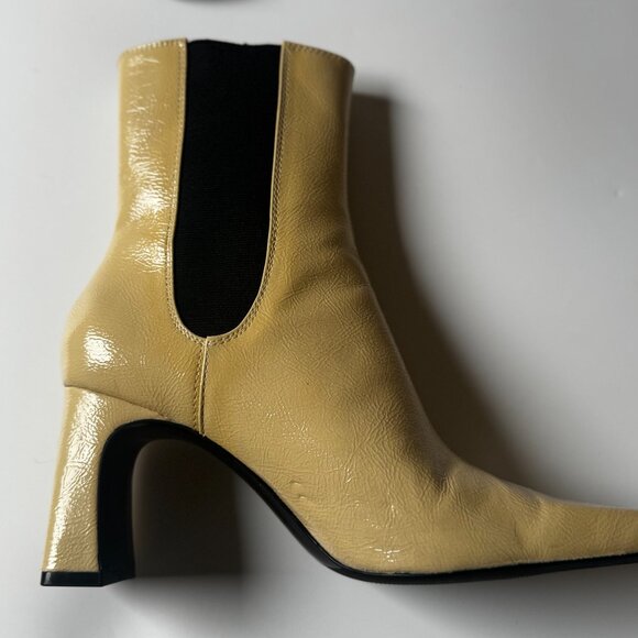 New ZARA Leather Patent Beige High Heel Ankle Boots Bootie Elastic Square toe 7 - Picture 9 of 11